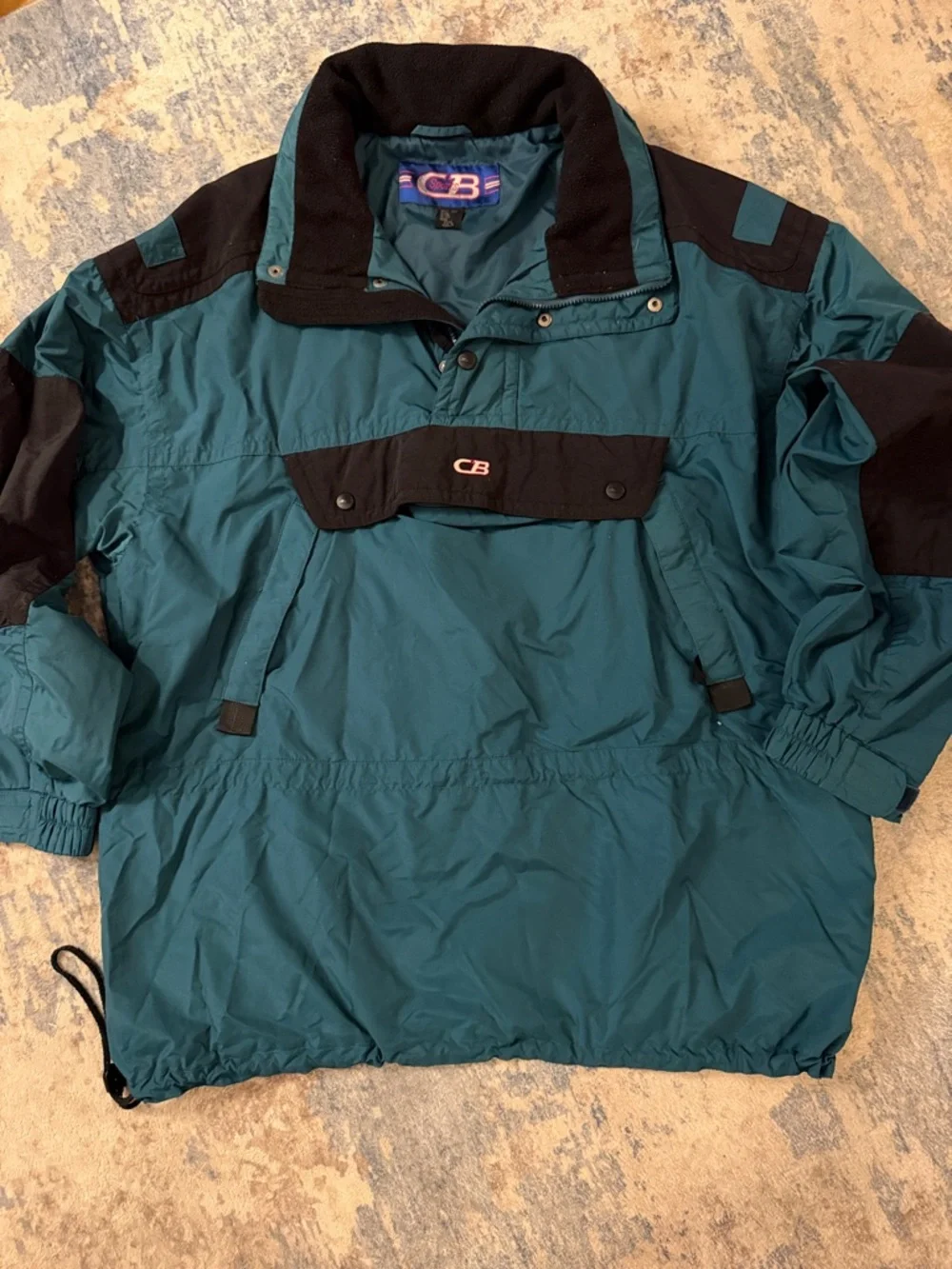 Vintage CB Sports Anorak Jacket XXXL Green Black Pullover Hooded - Picture 3 of 12